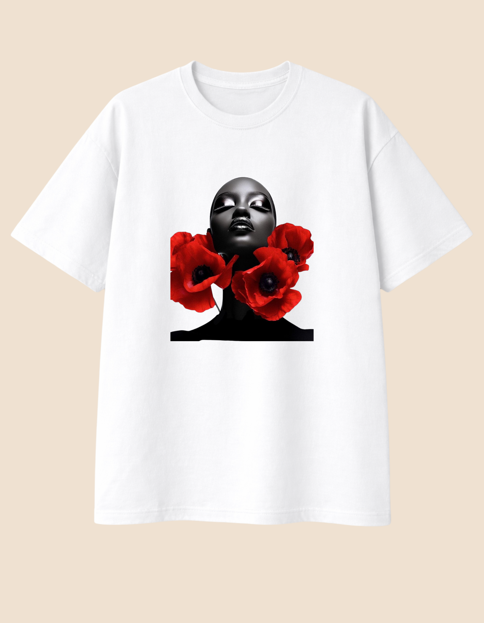 Camiseta Oversized Preta em Flor