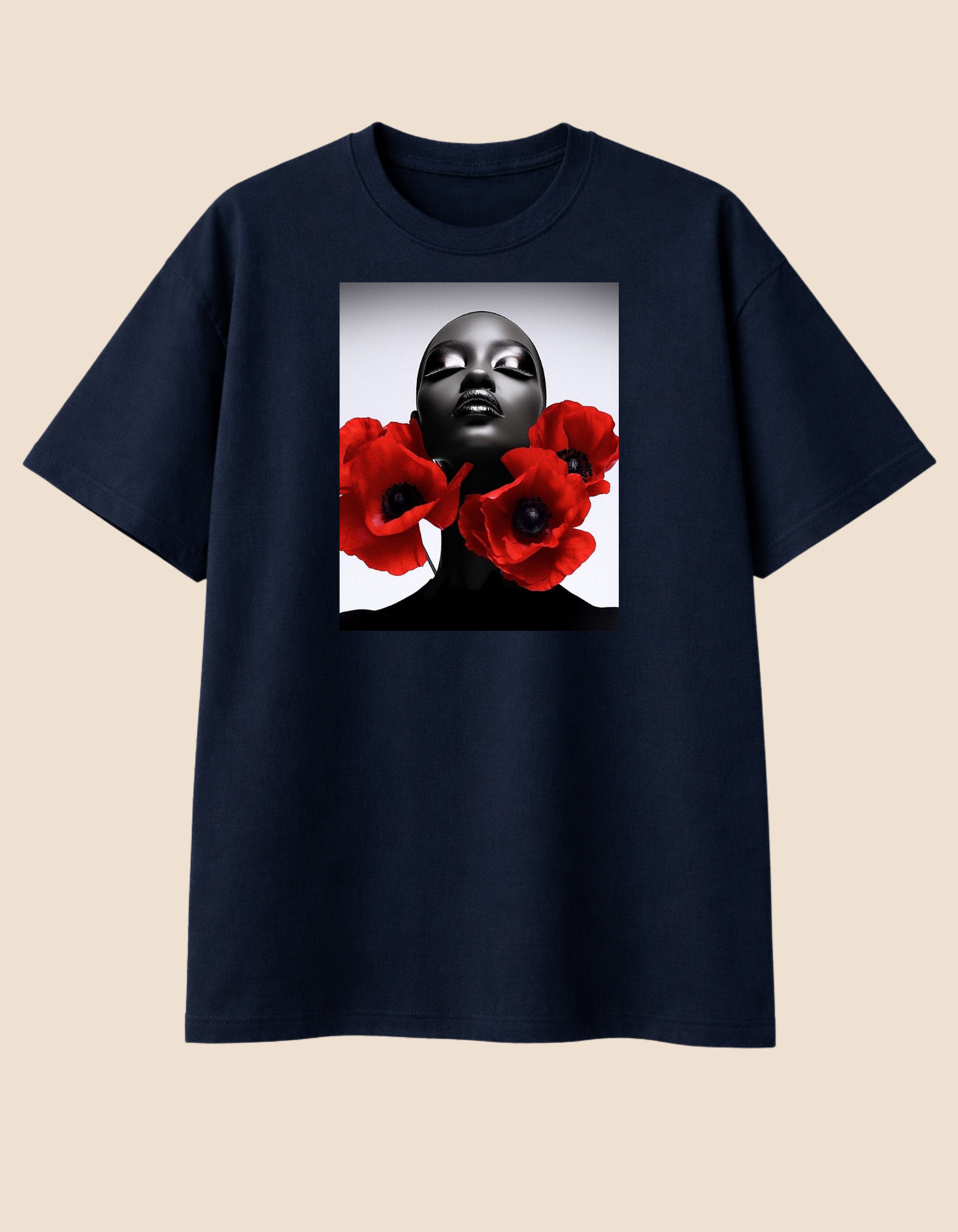 Camiseta Oversized Preta em Flor
